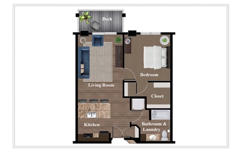 Floor plan for 1 bed, 1 bath, 719 sqft